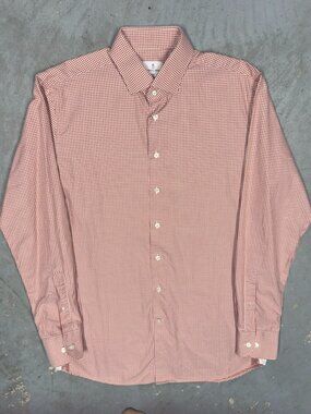 Emanuel Berg Dress Shirt Modern Fit Orange‎ Check Long Sleeve Cotton 16.5 Large